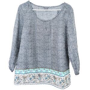 Eddie Bauer Womens Top Sz Med Cotton Peasant Boho Mixed Print Spring Summer